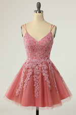 A-Line Double Straps Short Homecoming Dress with Appliques