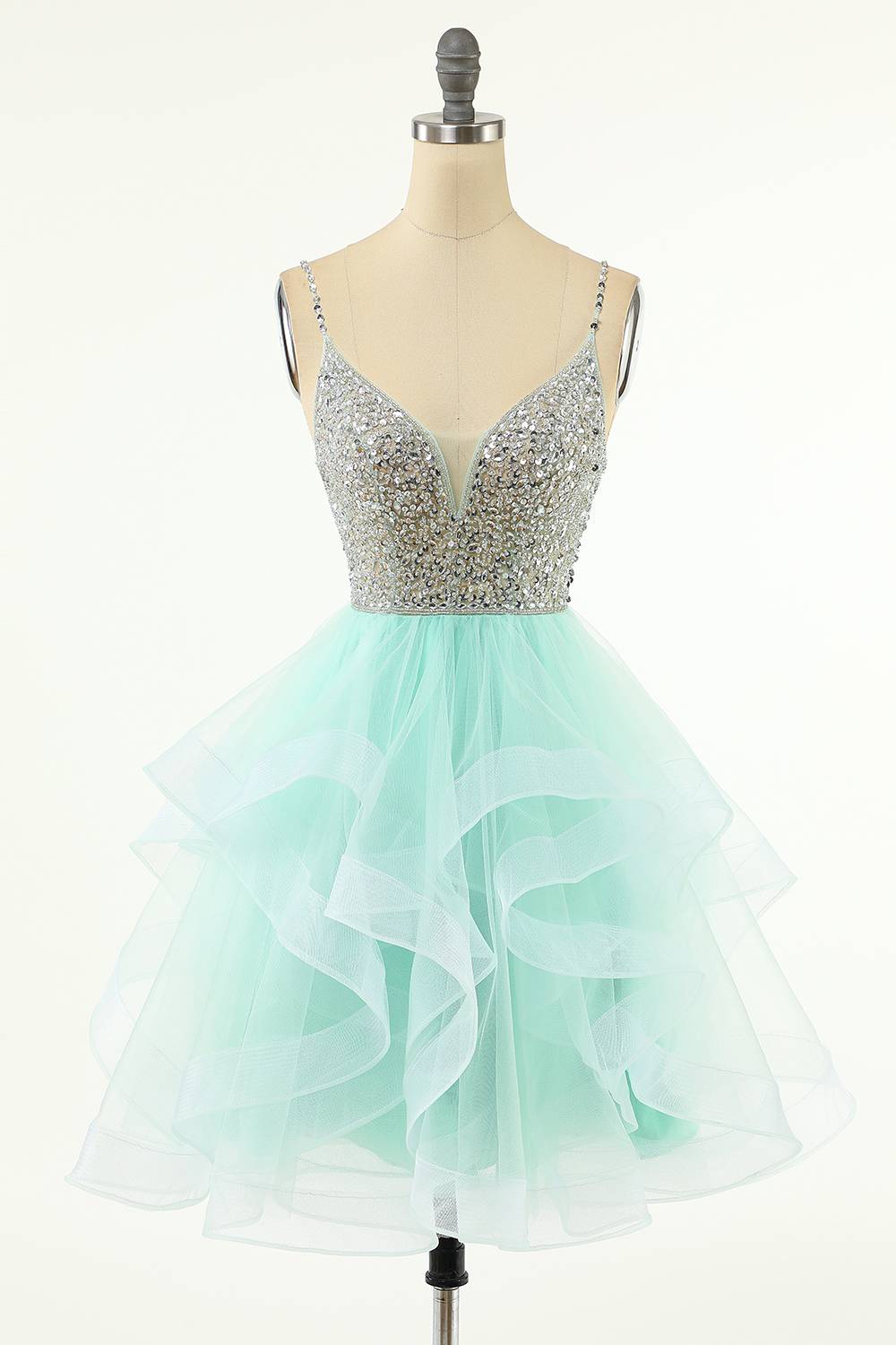 Mint Green Beaded Layered Tulle Homecoming Dress FancyVestido Mint Green Beaded Layered Tulle Homecoming Dress FancyVestido