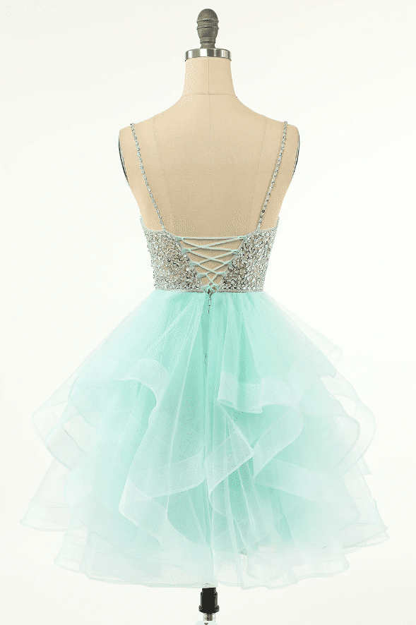 Gorgeous Green Tulle Beaded A Line Short Homecoming Dress Formal Birthday Outfits Y9471 main image 0