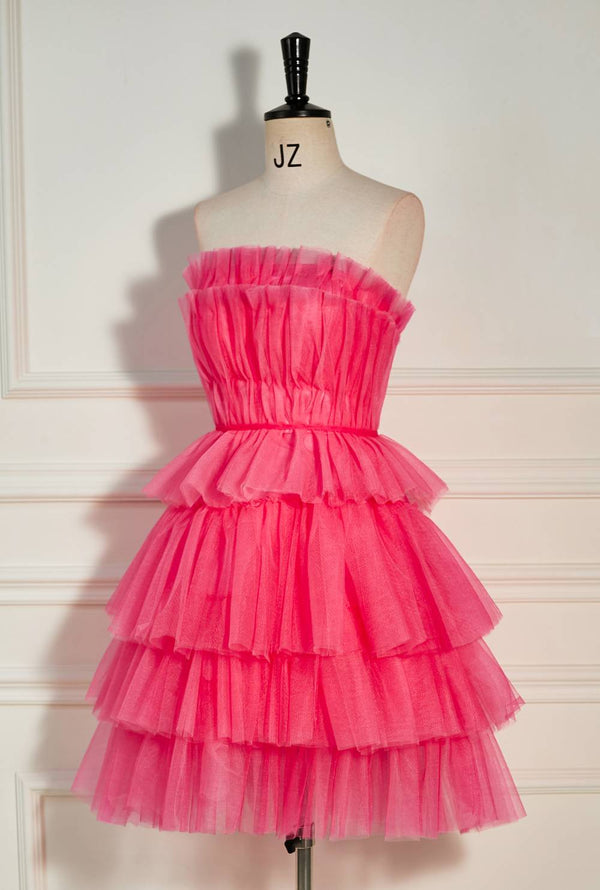 Watermelon Ruffles Tiered Tulle Homecoming Dress