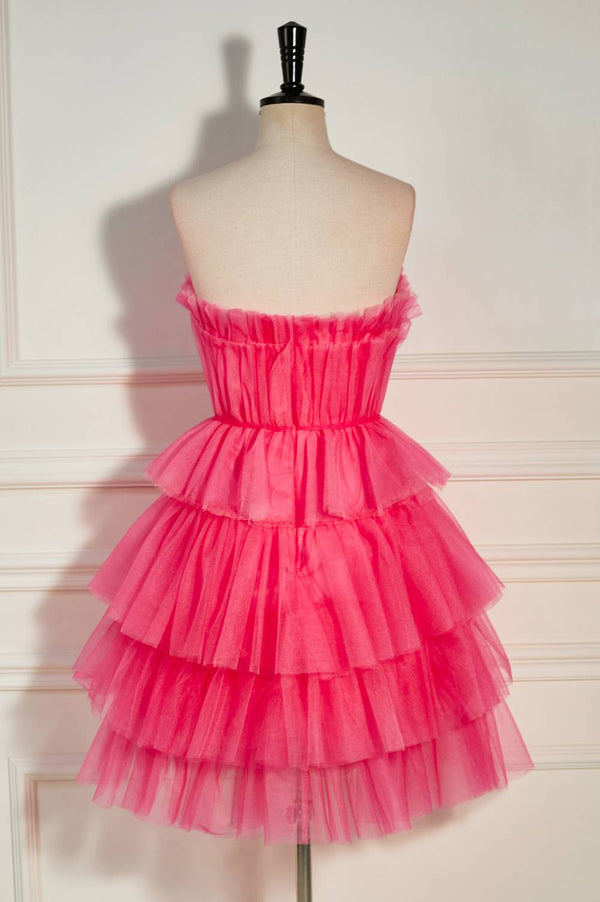 Watermelon Ruffles Tiered Tulle Homecoming Dress