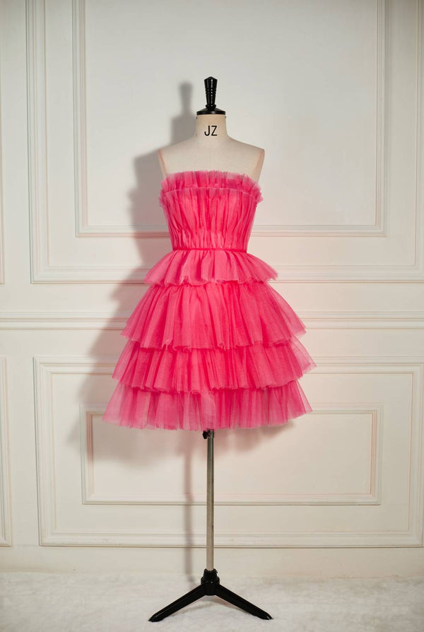 Watermelon Ruffles Tiered Tulle Homecoming Dress