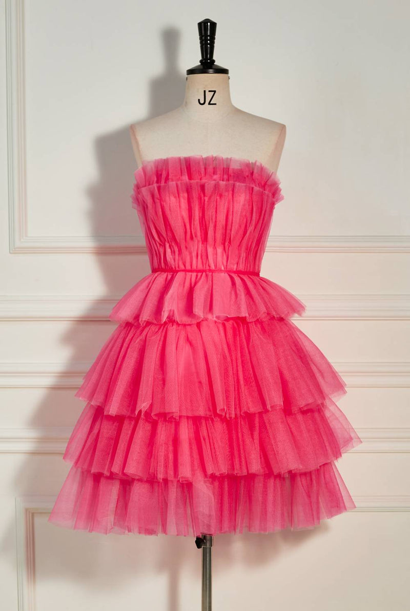 Watermelon Ruffles Tiered Tulle Homecoming Dress