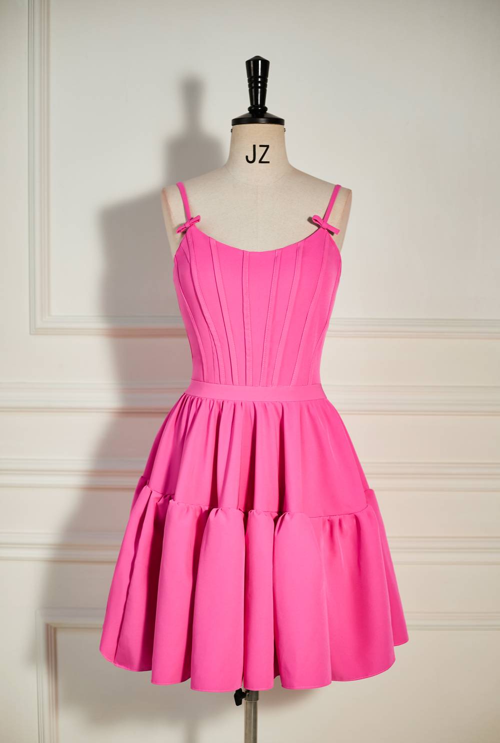 A-Line Hot Pink Straps Tiered Short Homecoming Dress