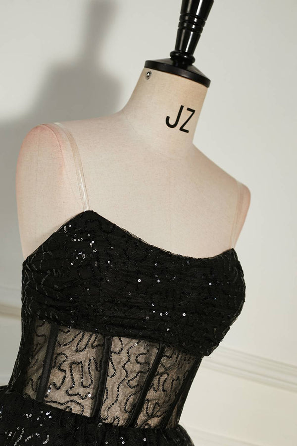Strapless Black Sequins Multi-Layers Short Homecoming Dress