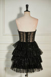 Strapless Black Sequins Multi-Layers Short Homecoming Dress