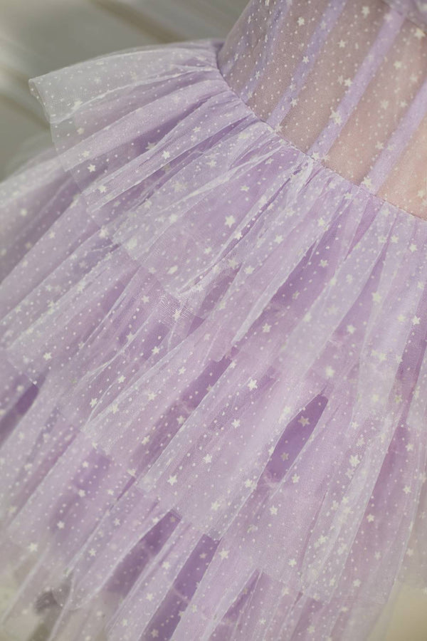 Pleated Lilac Multi-Layers Tulle Homecoming Dress with Polka Dot