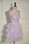 Pleated Lilac Multi-Layers Tulle Homecoming Dress with Polka Dot