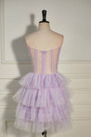 Pleated Lilac Multi-Layers Tulle Homecoming Dress with Polka Dot