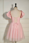 Strapless Pink Balloon Sleeves Short Party Dress with Dots