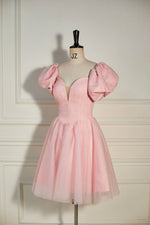 Strapless Pink Balloon Sleeves Short Party Dress with Dots