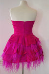 Strapless Fuchsia Tiered A-Line Homecoming Dress with Feathers