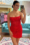 Red Strapless Appliques Bodycon Homecoming Dress