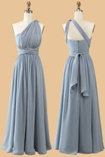 Dusty Blue A-line Chiffon Long Convertible Bridesmaid Dress