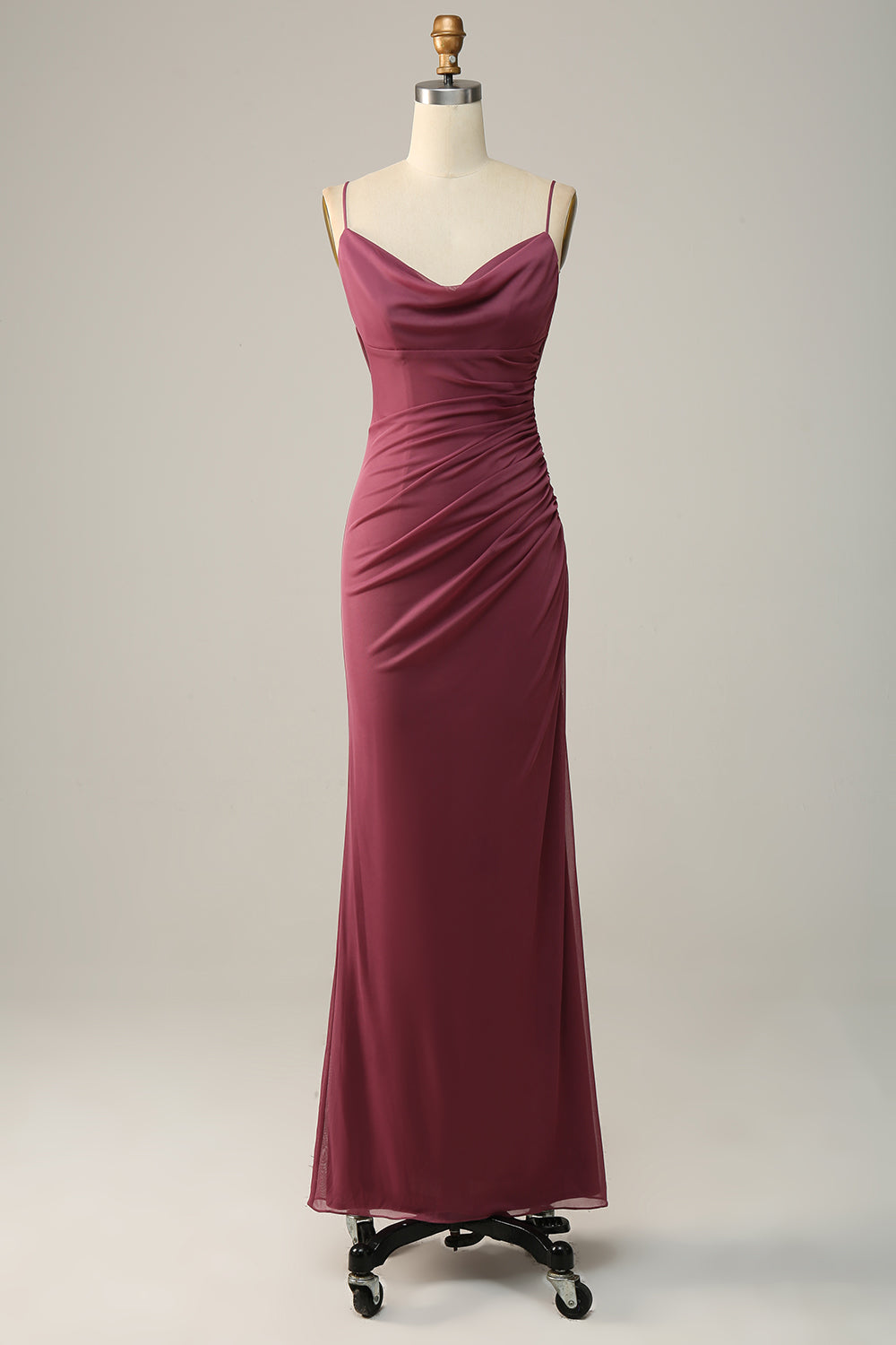 Backless Desert Rose Cowl Neck Ruched Long Bridesmaid Dress – FancyVestido