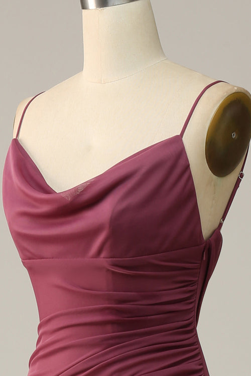 Backless Desert Rose Cowl Neck Ruched Long Bridesmaid Dress