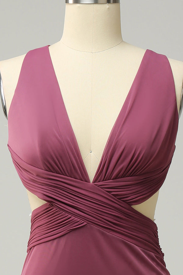Desert Rose Plunging Neck Criss Cross Straps Mermaid Bridesmaid Dress