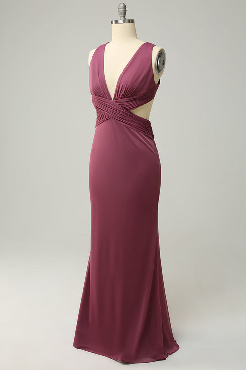 Desert Rose Plunging Neck Criss Cross Straps Mermaid Bridesmaid Dress