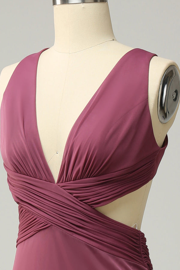 Desert Rose Plunging Neck Criss Cross Straps Mermaid Bridesmaid Dress