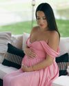 Off the Shoulder Pink Floor Length Pregnant Bridesmaid Dress