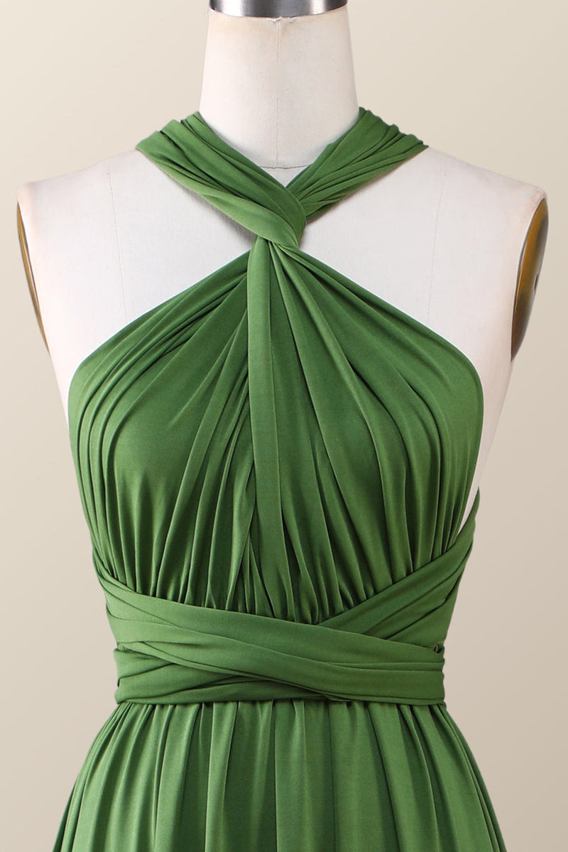 Green A-line Pleated Long Convertible Bridesmaid Dress