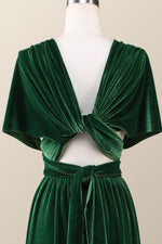 Dark Green Velvet A-line Long Convertible Bridesmaid Dress