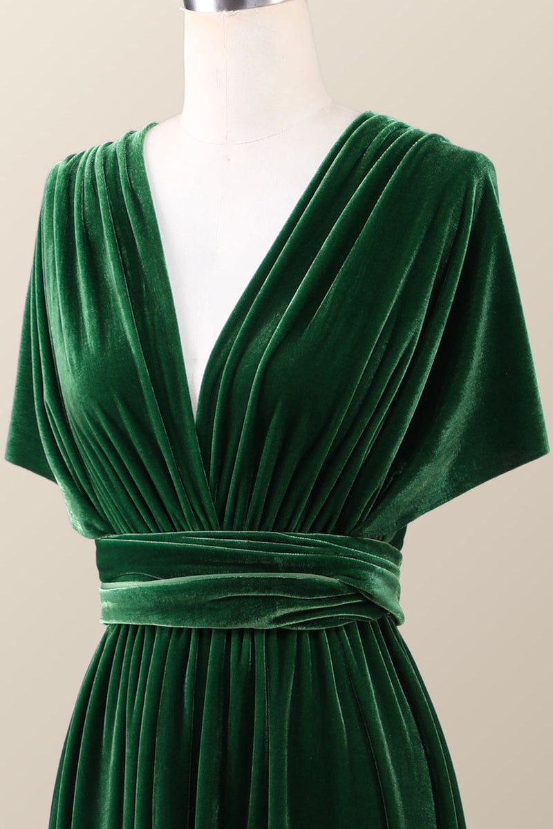 Dark Green Velvet A-line Long Convertible Bridesmaid Dress