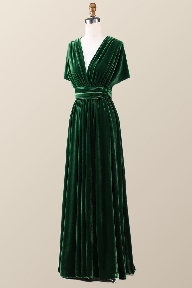 Dark Green Velvet A-line Long Convertible Bridesmaid Dress