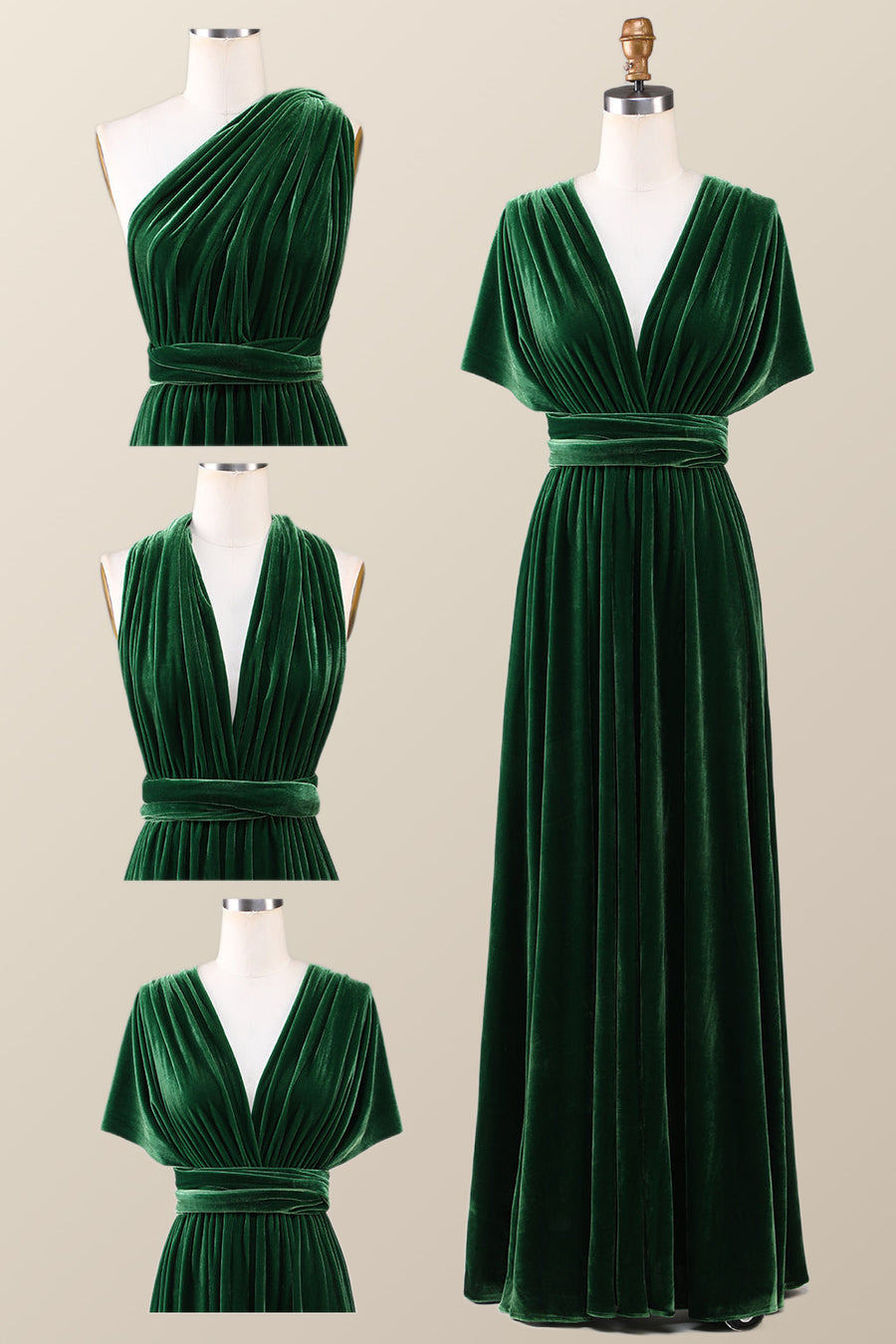 Dark Green Velvet A-line Long Convertible Bridesmaid Dress FancyVestido Dark Green Velvet A-line Long Convertible Bridesmaid Dress FancyVestido