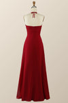 Halter Red Pleared Long Bridesmaid Dress with Slit