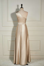 A-Line One Shoulder Champagne Slit Long Bridesmaid Dress