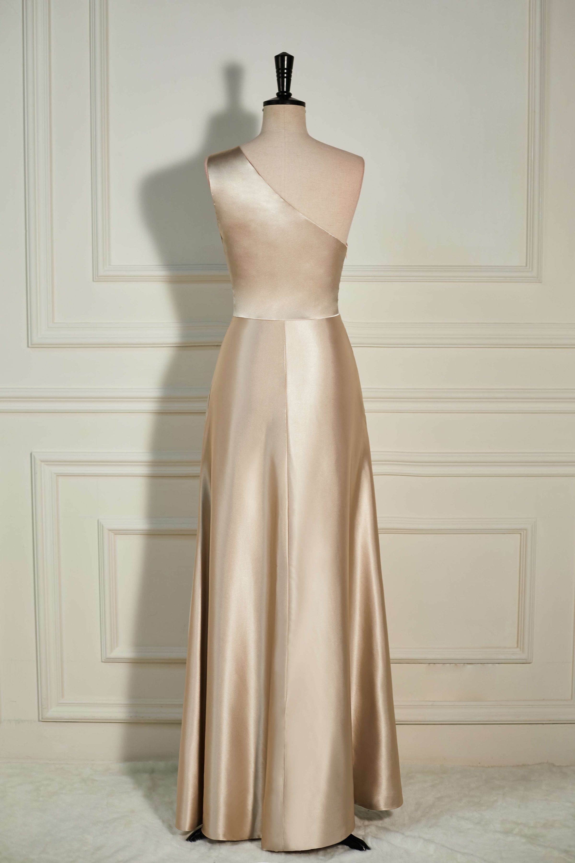 A-line Cowl Neck Satin Dress with Slit Champagne