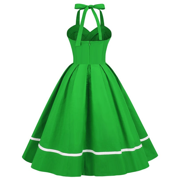A-Line Hot Pink Halter 1950s Dress