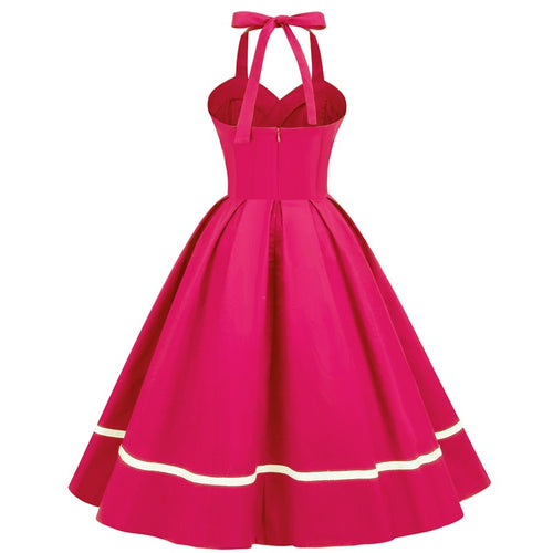 A-Line Hot Pink Halter 1950s Dress