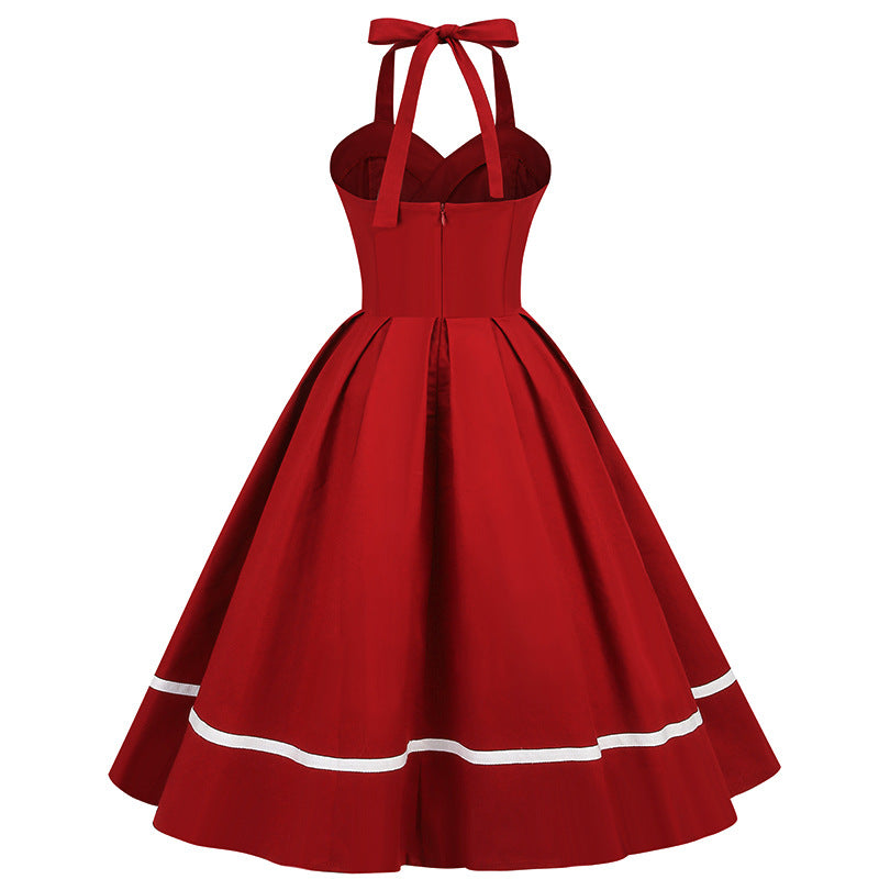 A-Line Hot Pink Halter 1950s Dress