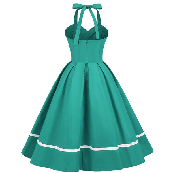 A-Line Hot Pink Halter 1950s Dress