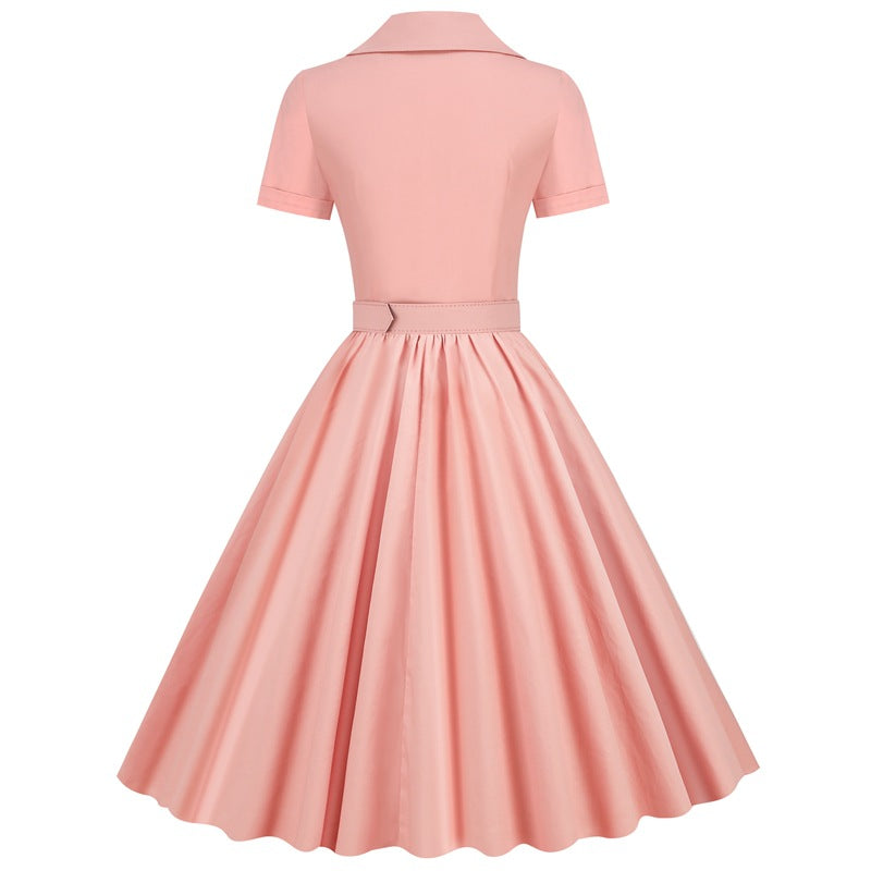 Hepburn Style Blush Pink Vintage Dress with Short Sleeves FancyVestido Hepburn Style Blush Pink Vintage Dress with Short Sleeves FancyVestido