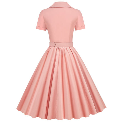 Hepburn Style Blush Pink Vintage Dress with Short Sleeves