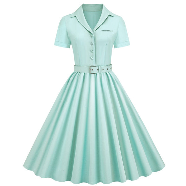 Hepburn Style Blush Pink Vintage Dress with Short Sleeves