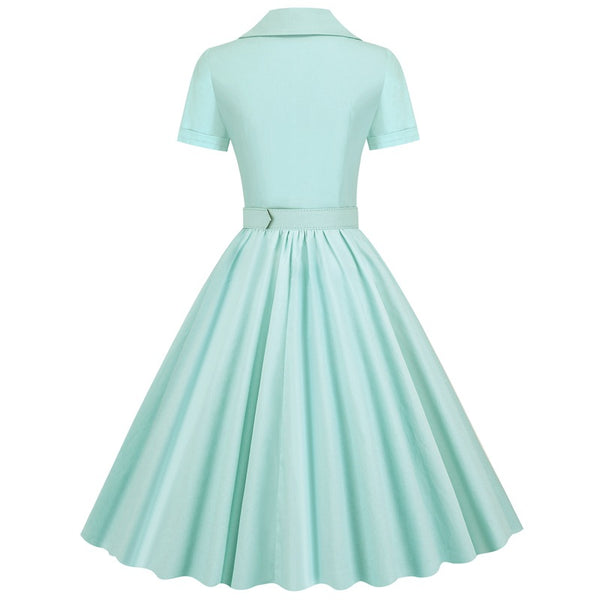 Hepburn Style Blush Pink Vintage Dress with Short Sleeves