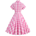 Vintage Pink Plaid Short Sleeves Party Dress With Bowknot