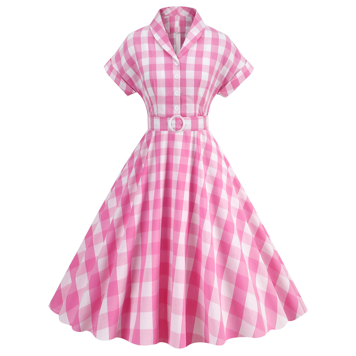 Vintage Pink Plaid Short Sleeves Party Dress With Bowknot FancyVestido Vintage Pink Plaid Short Sleeves Party Dress With Bowknot FancyVestido
