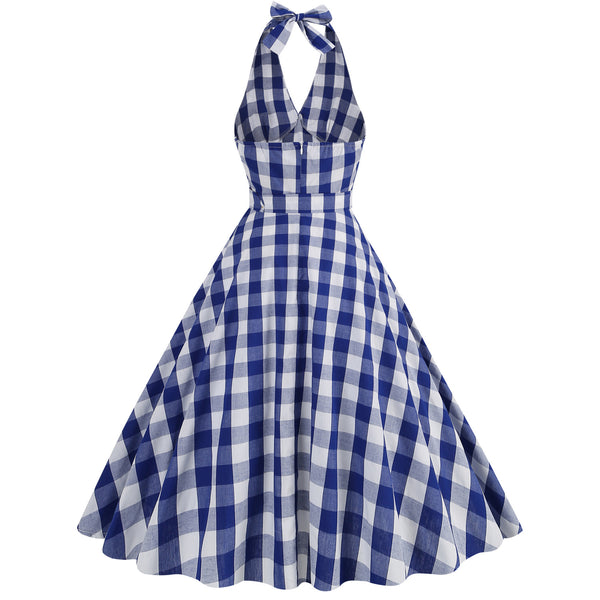 Halter Pink Plaid 1950s Dress With Belt