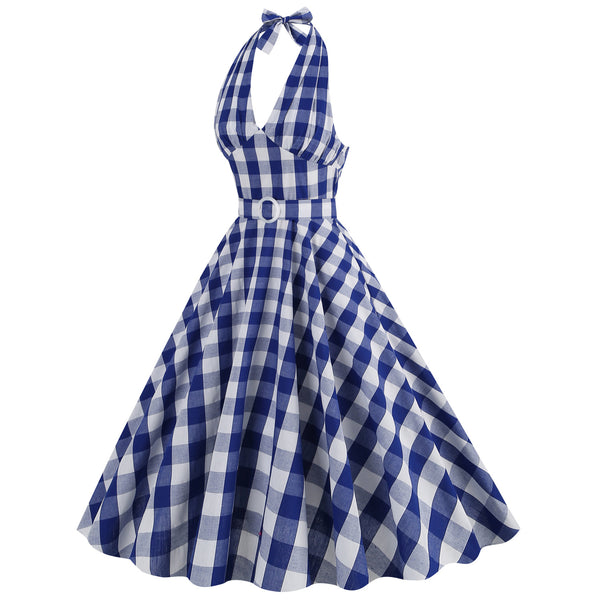 Halter Pink Plaid 1950s Dress With Belt