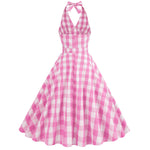 Halter Pink Plaid 1950s Dress With Belt