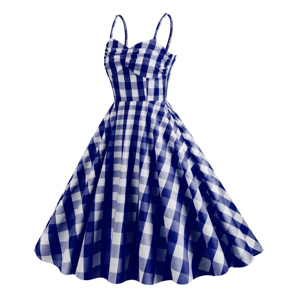 Straps Pink Plaid A-Line Vintage Party Dress