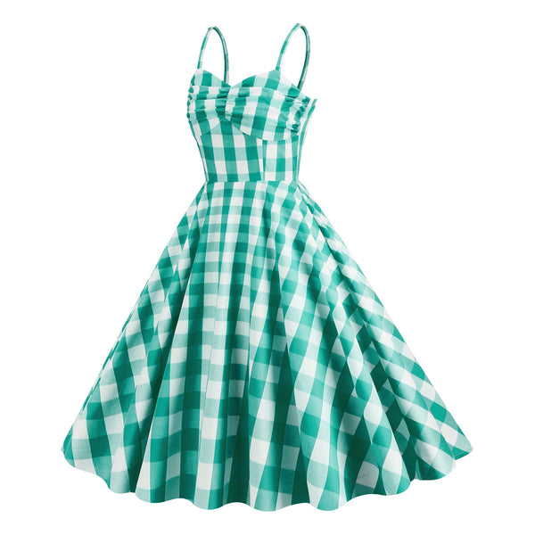 Straps Pink Plaid A-Line Vintage Party Dress