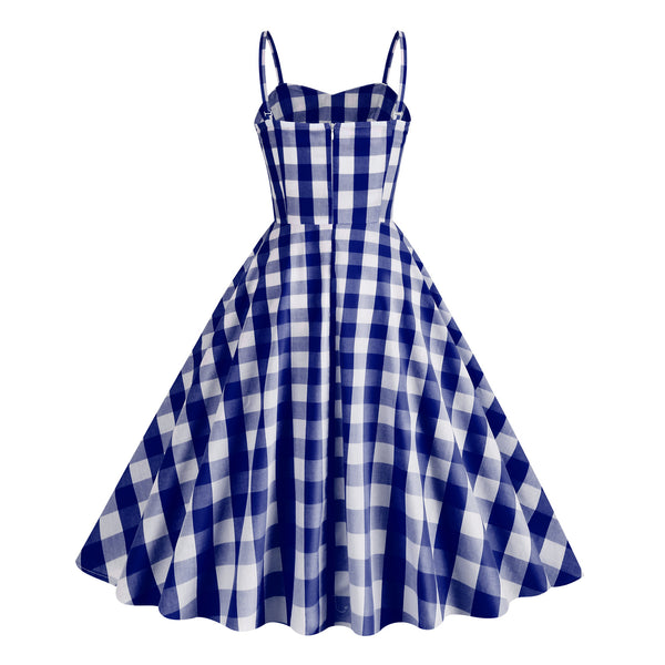 Straps Pink Plaid A-Line Vintage Party Dress