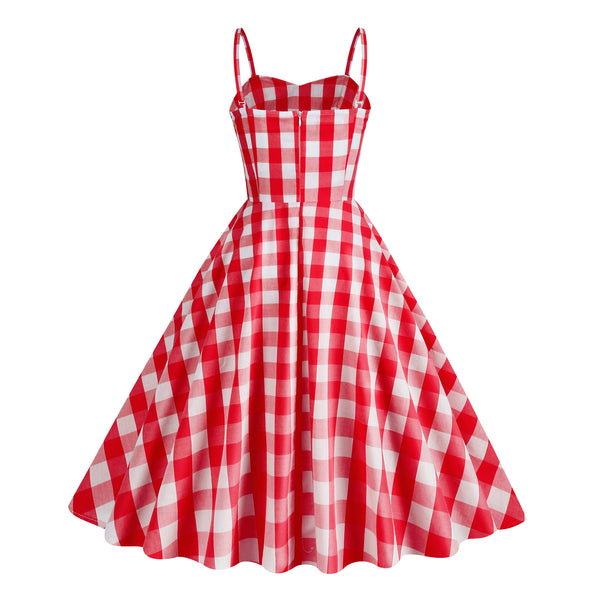 Straps Pink Plaid A-Line Vintage Party Dress