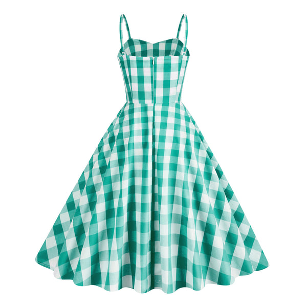 Straps Pink Plaid A-Line Vintage Party Dress